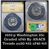 Image 1 : ANACS 1932-p Washington Quarter 25c Graded xf45 By Anacs