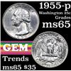 Image 1 : 1955-p Washington Quarter 25c Grades GEM Unc