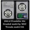 Image 1 : NGC 1961-d Franklin Half Dollar 50c Graded ms64 By NGC