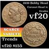 Image 1 : 1839 Booby Head Coronet Head Large Cent 1c Grades vf, very fine