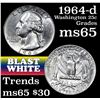 Image 1 : 1964-d Washington Quarter 25c Grades GEM Unc