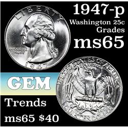 1947-p Washington Quarter 25c Grades GEM Unc