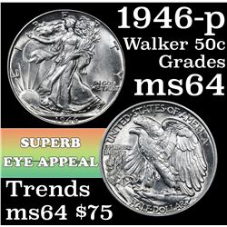 1946-p Walking Liberty Half Dollar 50c Grades Choice Unc
