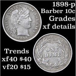 1898-p Barber Dime 10c Grades xf details