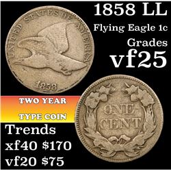 1858 LL Flying Eagle Cent 1c Grades vf+