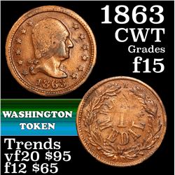 1863 Washington Civil War Token 1c Grades f+