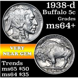 1938-d Buffalo Nickel 5c Grades Choice+ Unc