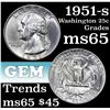 Image 1 : 1951-s Washington Quarter 25c Grades GEM Unc