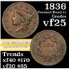 Image 1 : 1836 Coronet Head Large Cent 1c Grades vf+