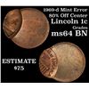 Image 1 : 1969-d Mint Error '80% off center' Lincoln Cent 1c Grades Choice Unc BN