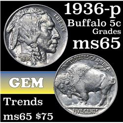1936-p Buffalo Nickel 5c Grades GEM Unc