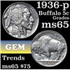 Image 1 : 1936-p Buffalo Nickel 5c Grades GEM Unc