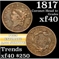 1817 Coronet Head Large Cent 1c Grades xf