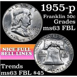 1955-p Franklin Half Dollar 50c Grades Select Unc FBL