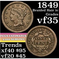 1849 Braided Hair Large Cent 1c Grades vf++