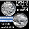 Image 1 : 1934-d Buffalo Nickel 5c Grades Choice Unc