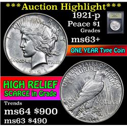 ***Auction Highlight*** 1921-p Peace Dollar $1 Graded Select+ Unc by USCG (fc)