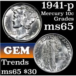 1941-p Mercury Dime 10c Grades GEM Unc