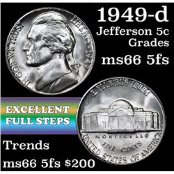 1949-d Jefferson Nickel 5c Grades GEM+ 5fs