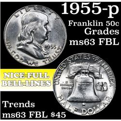 1955-p Franklin Half Dollar 50c Grades Select Unc FBL