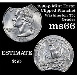 1998-p Mint Error 'Clipped Planchet' Washington Quarter 25c Grades GEM+ Unc