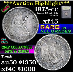 ***Auction Highlight*** 1875-cc Twenty Cent Piece 20c Graded xf+ By USCG (fc)
