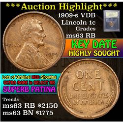 ***Auction Highlight*** 1909-s VDB Lincoln Cent 1c Graded Select Unc RB By USCG (fc)