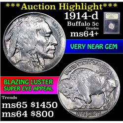 ***Auction Highlight*** 1914-d Buffalo Nickel 5c Graded Choice+ Unc By USCG (fc)