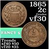 Image 1 : 1865 Two Cent Piece 2c Grades vf++