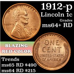 1912-p Lincoln Cent 1c Grades Choice+ Unc RD