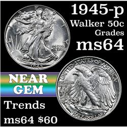 1945-p Walking Liberty Half Dollar 50c Grades Choice Unc