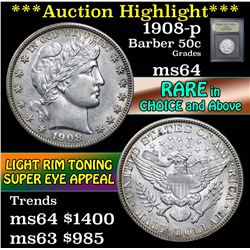 ***Auction Highlight*** 1908-p Barber Half Dollars 50c Graded Choice Unc By USCG (fc)