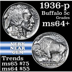 1936-p Buffalo Nickel 5c Grades Choice+ Unc