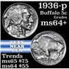 Image 1 : 1936-p Buffalo Nickel 5c Grades Choice+ Unc