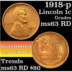 1918-p Lincoln Cent 1c Grades Select Unc RD