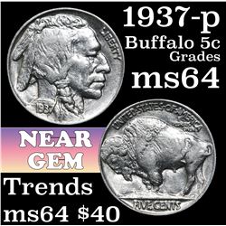 1937-p Buffalo Nickel 5c Grades Choice Unc