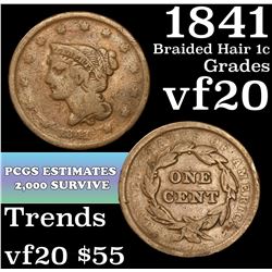 1841 Braided Hair Large Cent 1c Grades vf, very fine