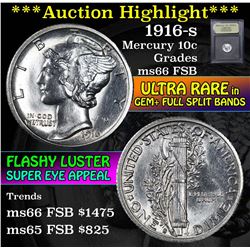 ***Auction Highlight*** 1916-s Mercury Dime 10c Graded GEM+ FSB By USCG (fc)