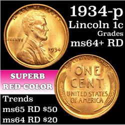 1934-p Lincoln Cent 1c Grades Choice+ Unc RD