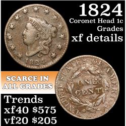 1824 Coronet Head Large Cent 1c Grades xf details