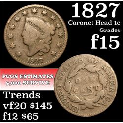 1827 Coronet Head Large Cent 1c Grades f+