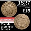 Image 1 : 1827 Coronet Head Large Cent 1c Grades f+