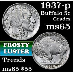 1937-p Buffalo Nickel 5c Grades GEM Unc