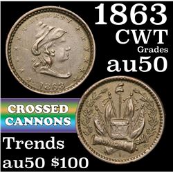 1863 Crossed Cannons Civil War Token 1c Grades AU, Almost Unc