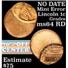 Image 1 : No Date Mint Error '70% off center' Lincoln Cent 1c Grades Choice Unc RD