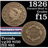Image 1 : 1826 Coronet Head Large Cent 1c Grades f+