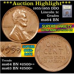***Auction Highlight*** 1955/1955 DDO Lincoln Cent 1c Graded Choice Unc BN By USCG (fc)