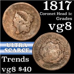 1817 Coronet Head Large Cent 1c Grades vg, very good