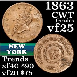 1863 New York Civil War Token 1c Grades vf+