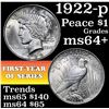 Image 1 : 1922-p Peace Dollar $1 Grades Choice+ Unc